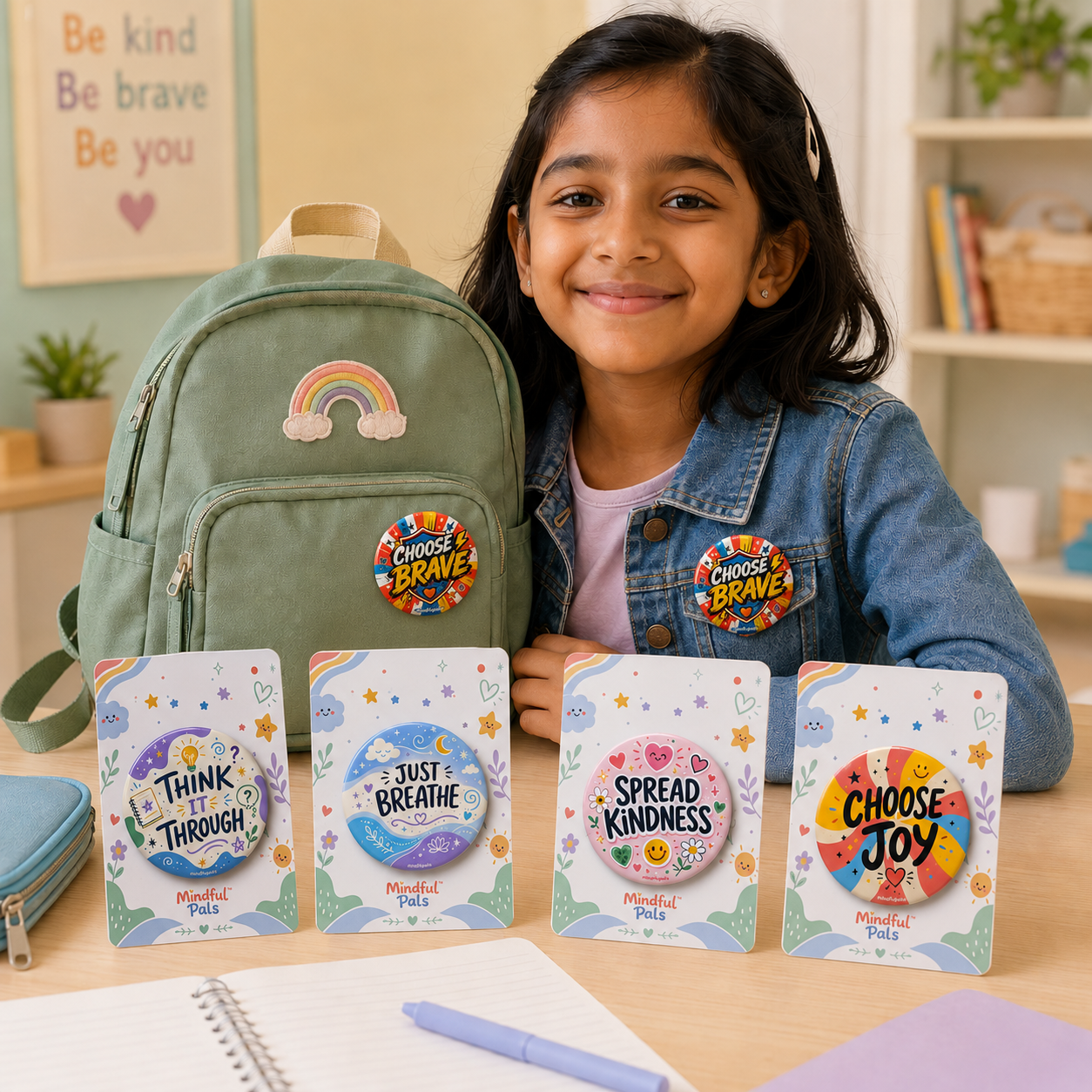 Mindfulpals Badges - 58 mm Quote Badges for Kids