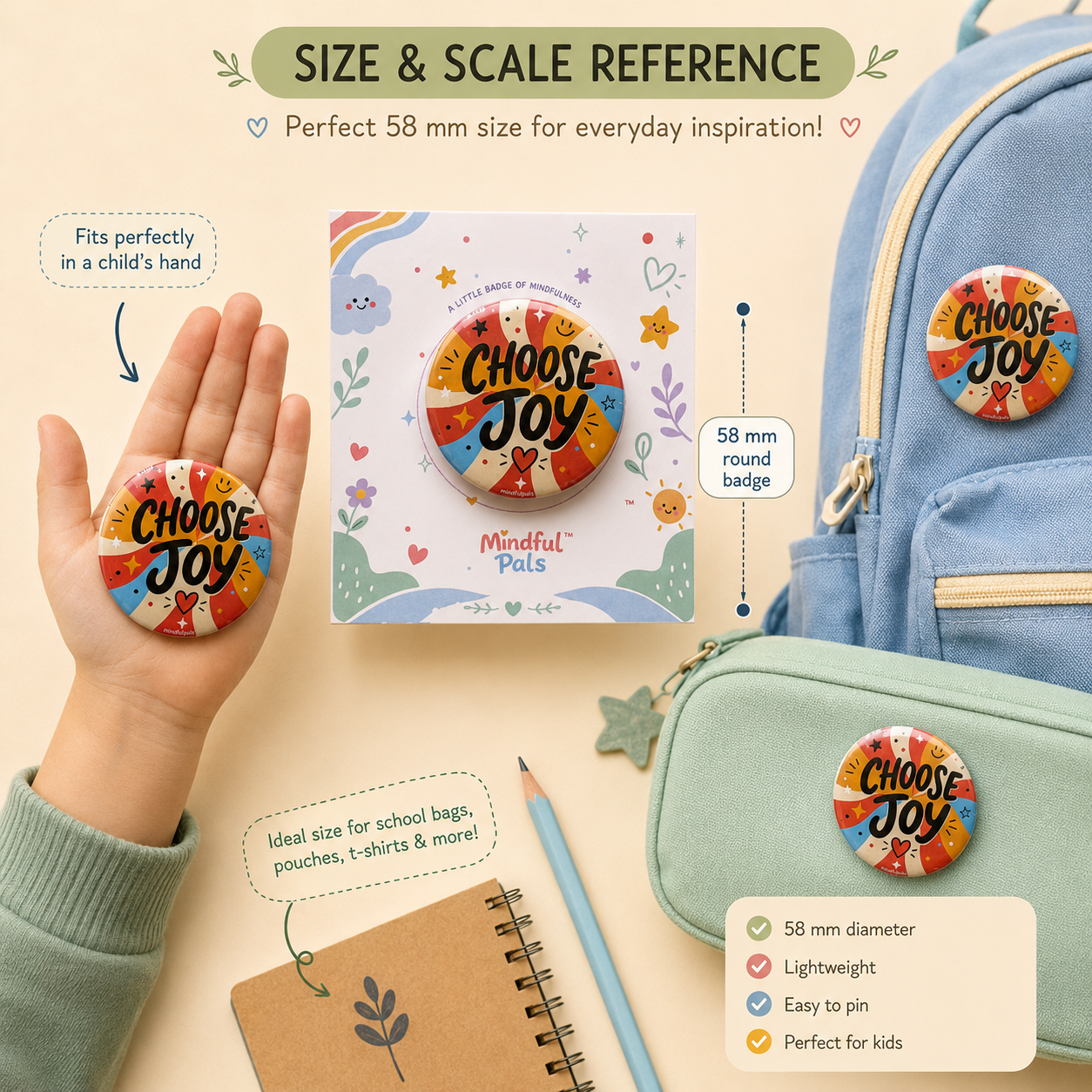 Mindfulpals Badges - 58 mm Quote Badges for Kids