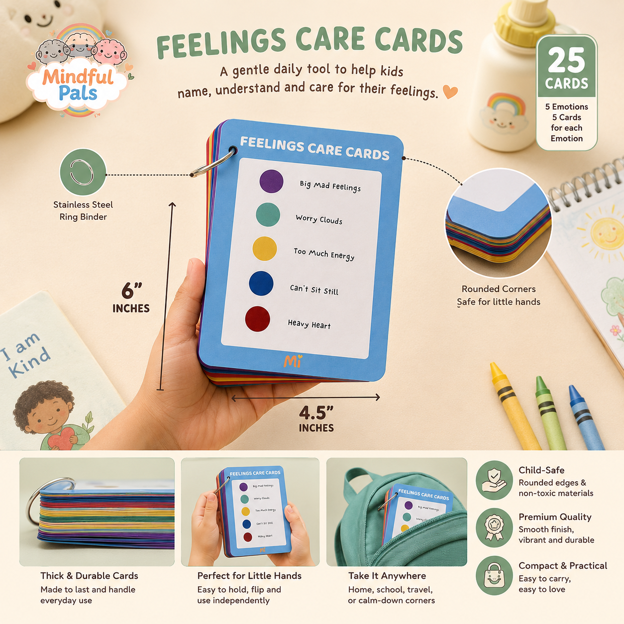 Mindfulpals Feelings Care Cards — Emotion Learning Cards for Kids
