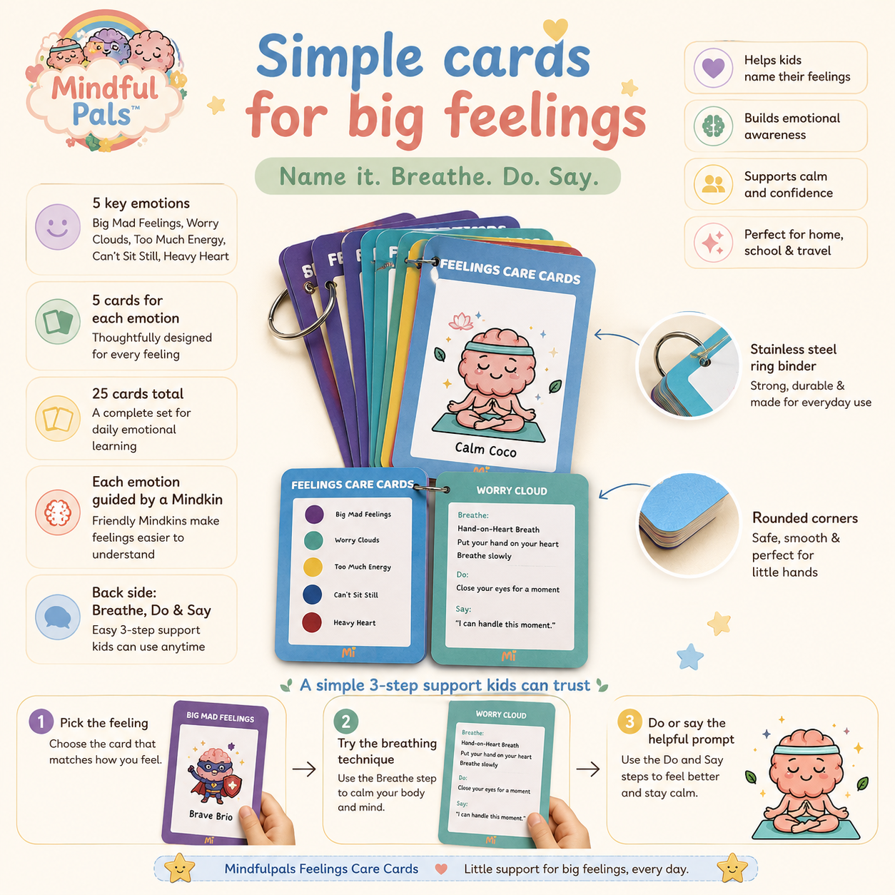 Mindfulpals Feelings Care Cards — Emotion Learning Cards for Kids