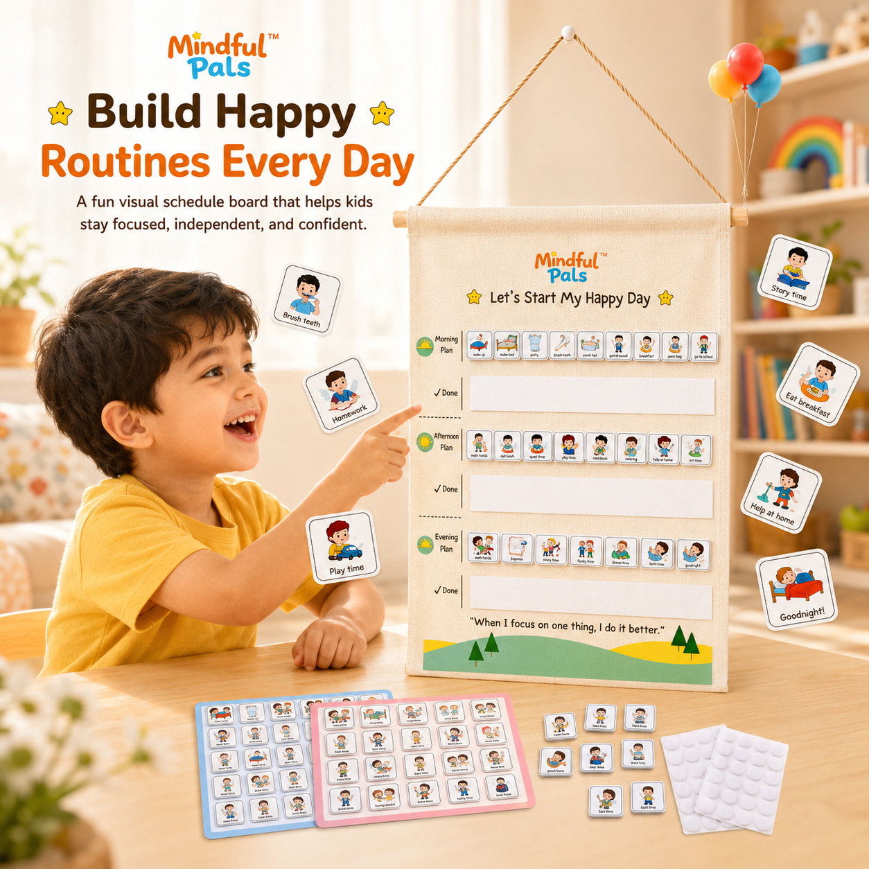 Mindfulpals Daily Routine Tracker — Kids Habit Tracker for Focus, Responsibility & Life Skills (Visual Daily Schedule Chart)