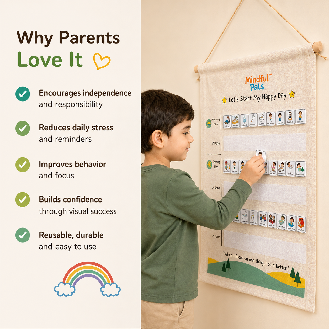 Mindfulpals Daily Routine Tracker — Kids Habit Tracker for Focus, Responsibility & Life Skills (Visual Daily Schedule Chart)