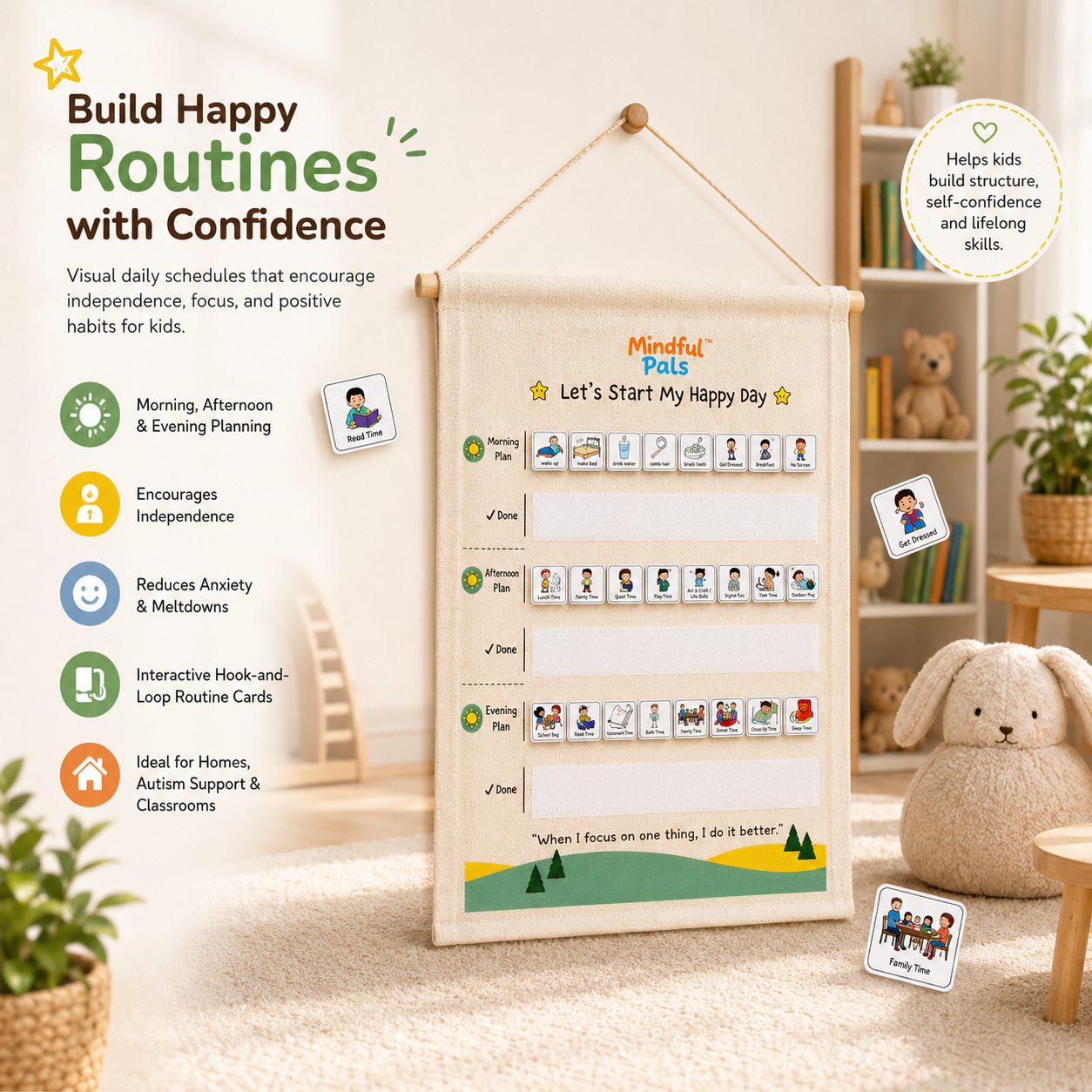 Mindfulpals Daily Routine Tracker — Kids Habit Tracker for Focus, Responsibility & Life Skills (Visual Daily Schedule Chart)