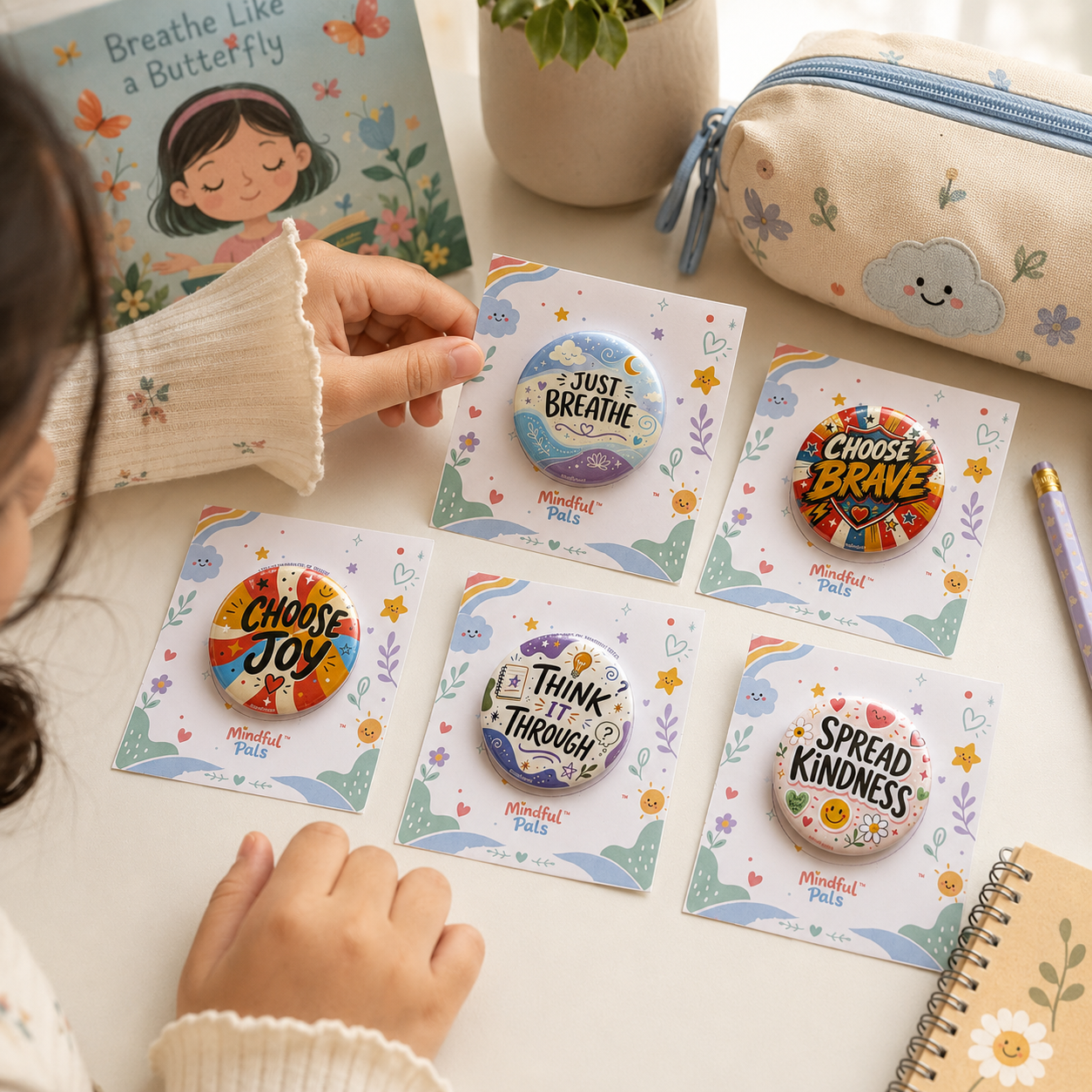 Mindfulpals Badges - 58 mm Quote Badges for Kids