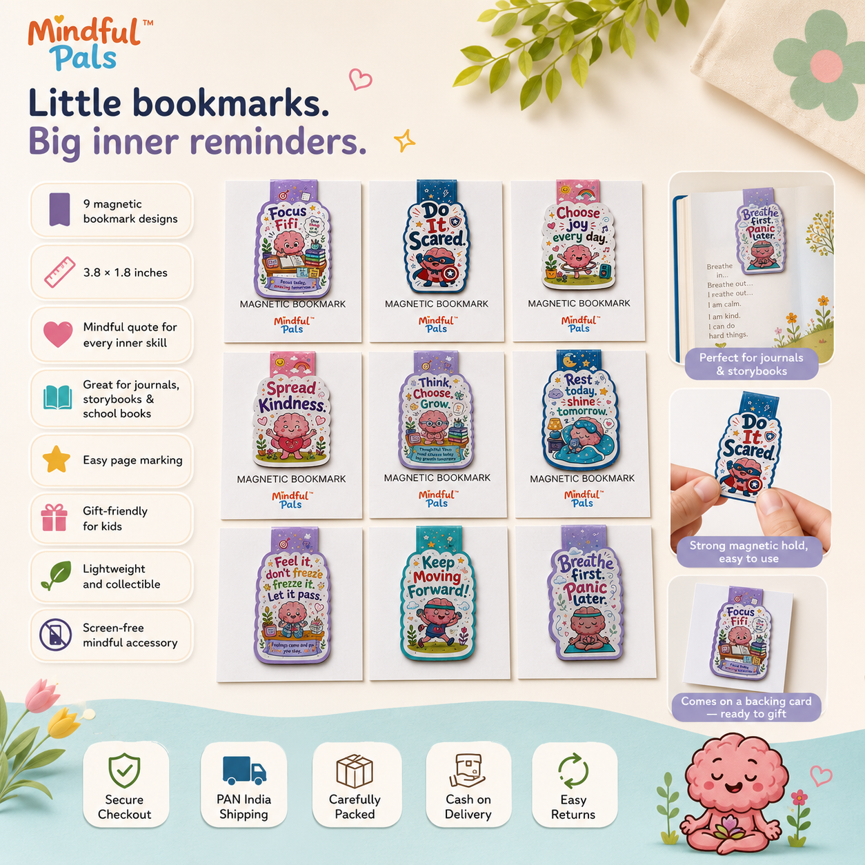 Mindfulpals magnetic bookmarks set of 9 with benefits and features