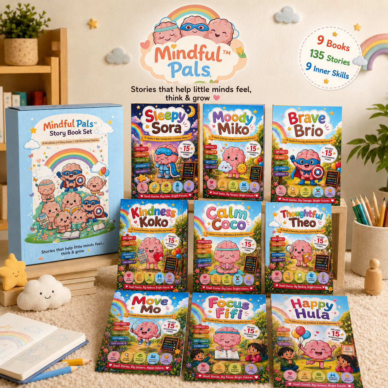 Mindfulpals Story Book Set — 9 Life Skills Books | 135 Illustrated Stories for Emotional Intelligence & Growth (Ages 3–12)