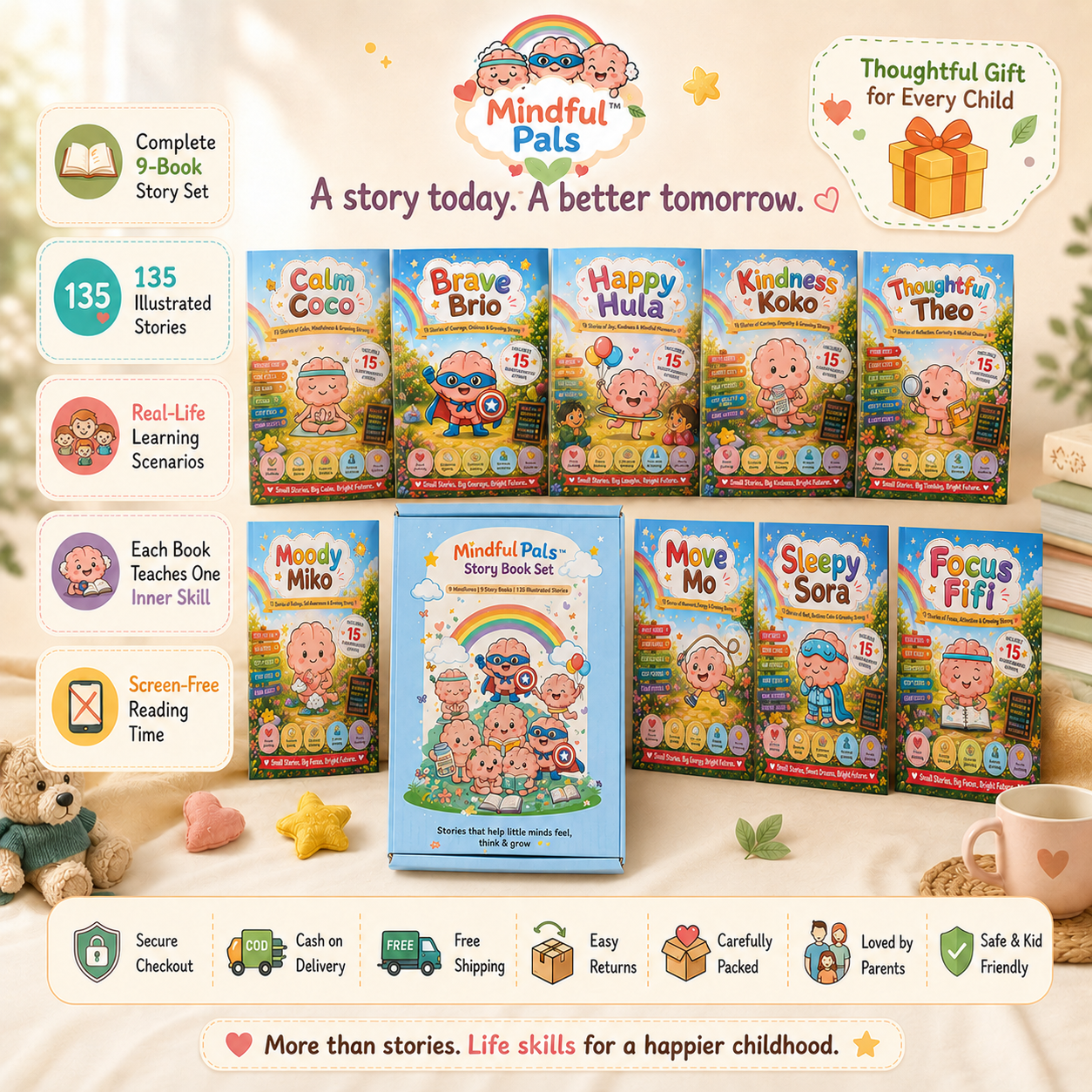 Mindfulpals Story Book Set — 9 Life Skills Books | 135 Illustrated Stories for Emotional Intelligence & Growth (Ages 3–12)